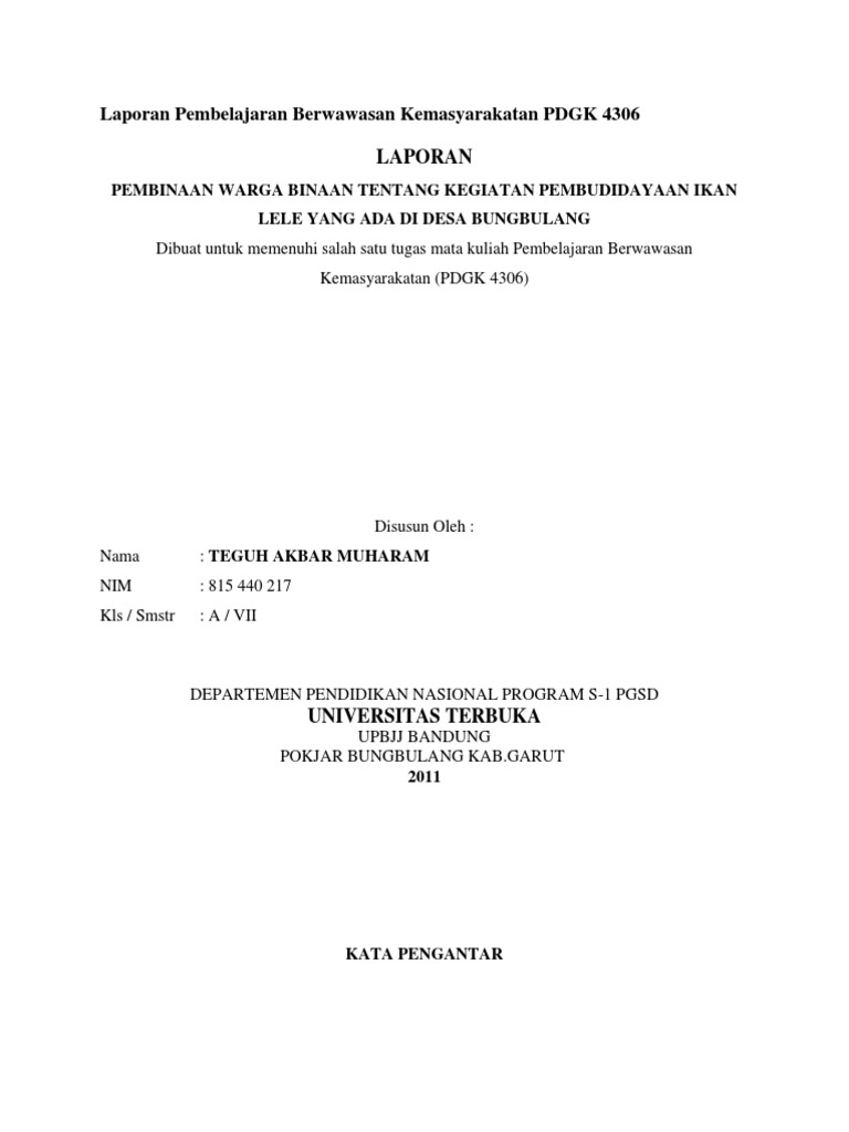 Laporan Pembelajaran Berwawasan Kemasyarakatan Pdgk 4306
