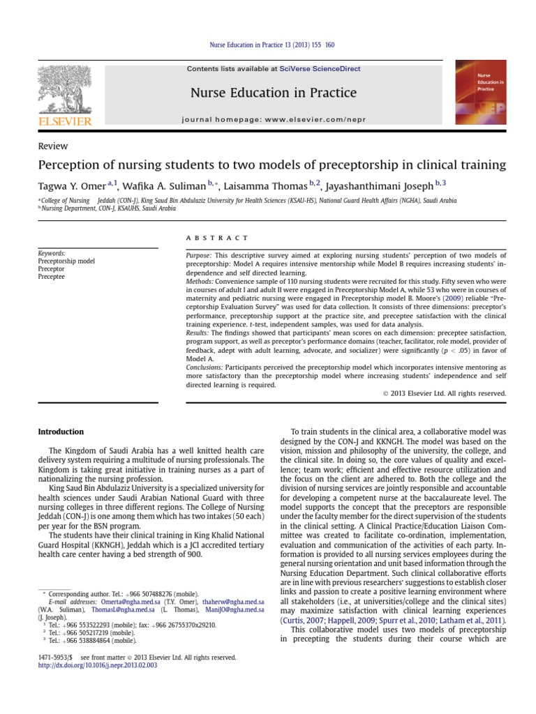 Two Preceptorship Models PDF | PDF | Nursing | Student's T Test