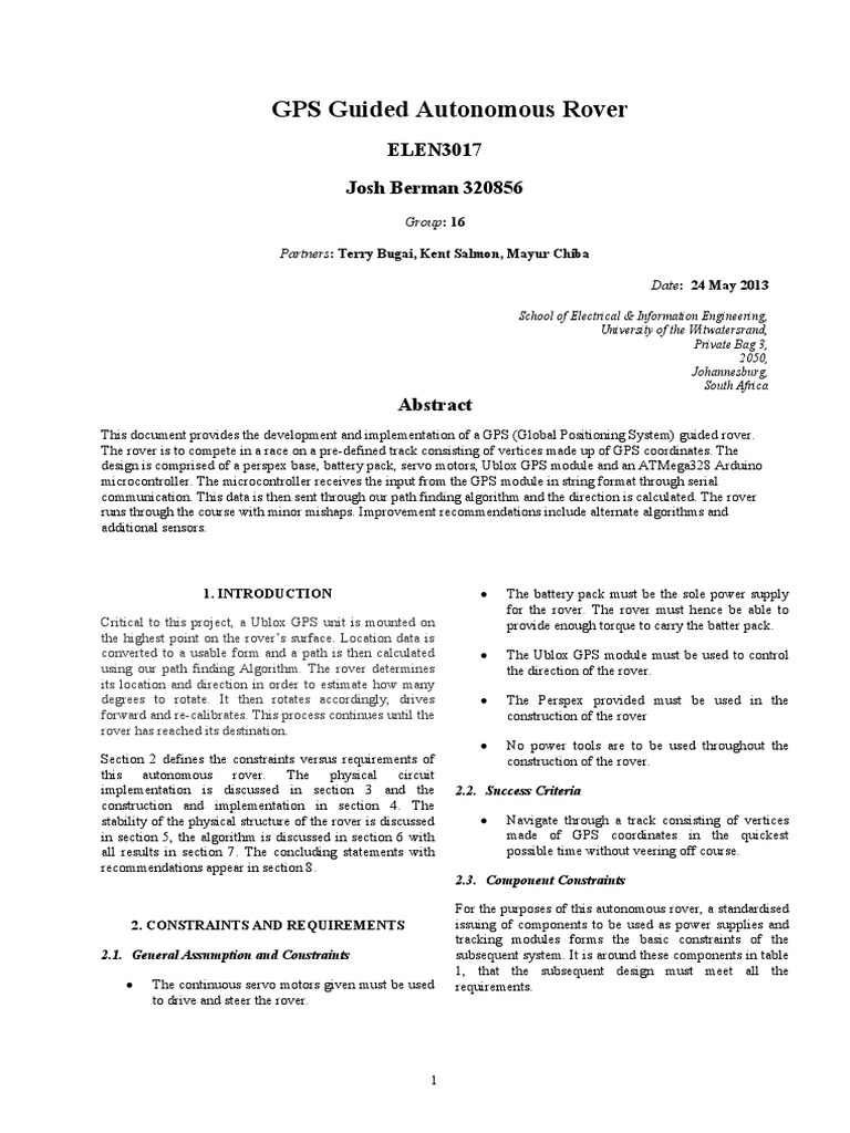 GPS Guided Autonomous Rover | PDF | Servomechanism | Global Positioning ...