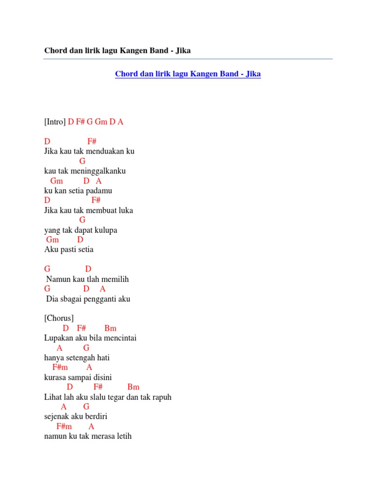 Chord Dan Lirik Lagu Kangen Band Jika