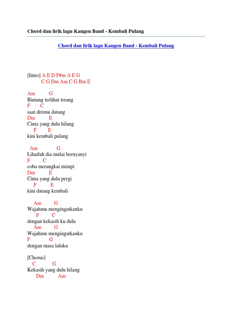 Chord Dan Lirik Lagu Kangen Band Kembali Pulang Pdf