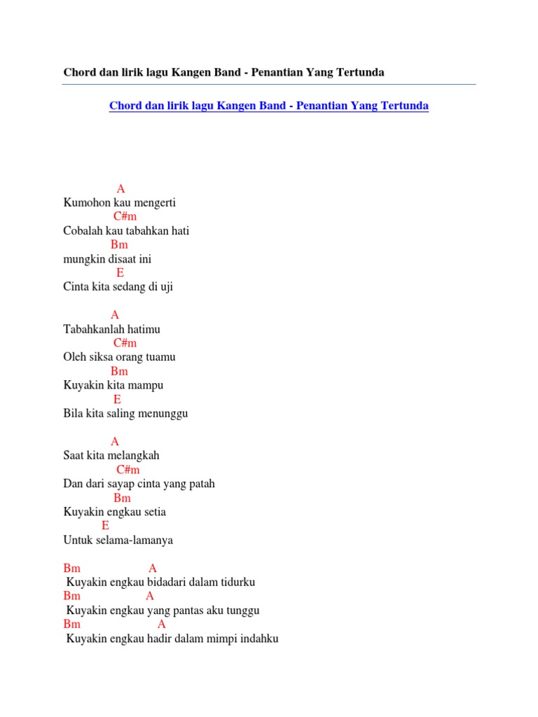 Chord Dan Lirik Lagu Kangen Band Penantian Yang Tertunda Docx