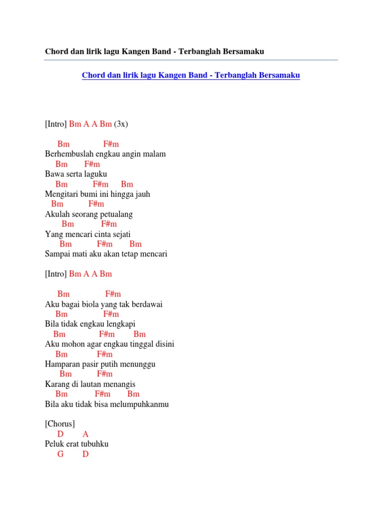 Chord Dan Lirik Lagu Kangen Band Terbanglah Bersamaku