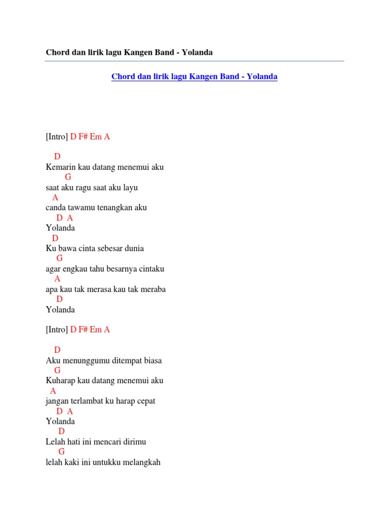 Chord Dan Lirik Lagu Kangen Band Yolanda Pdf