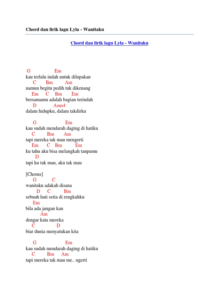 Chord Dan Lirik Lagu Lyla Wanitaku