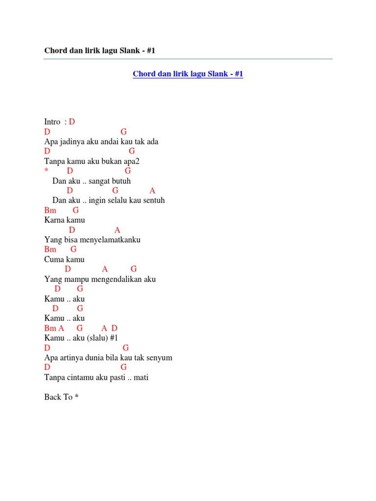 Chord Dan Lirik Lagu Slank - #1 | PDF
