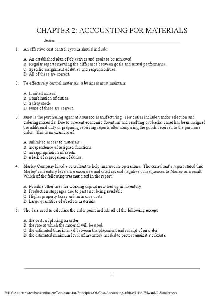 Chapter 2 Accounting for Materials