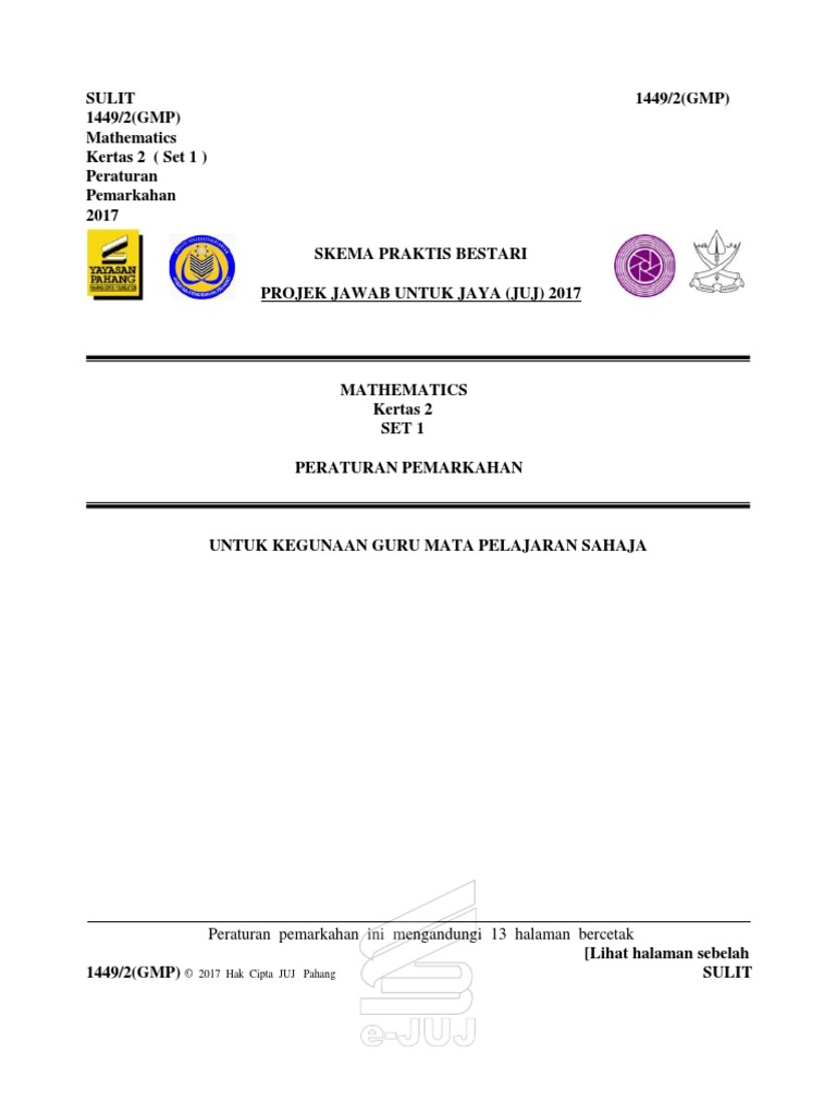 Juj Phg Skema Kertas 2 Set 1 Pdf Analisis Matematis Luar Angkasa