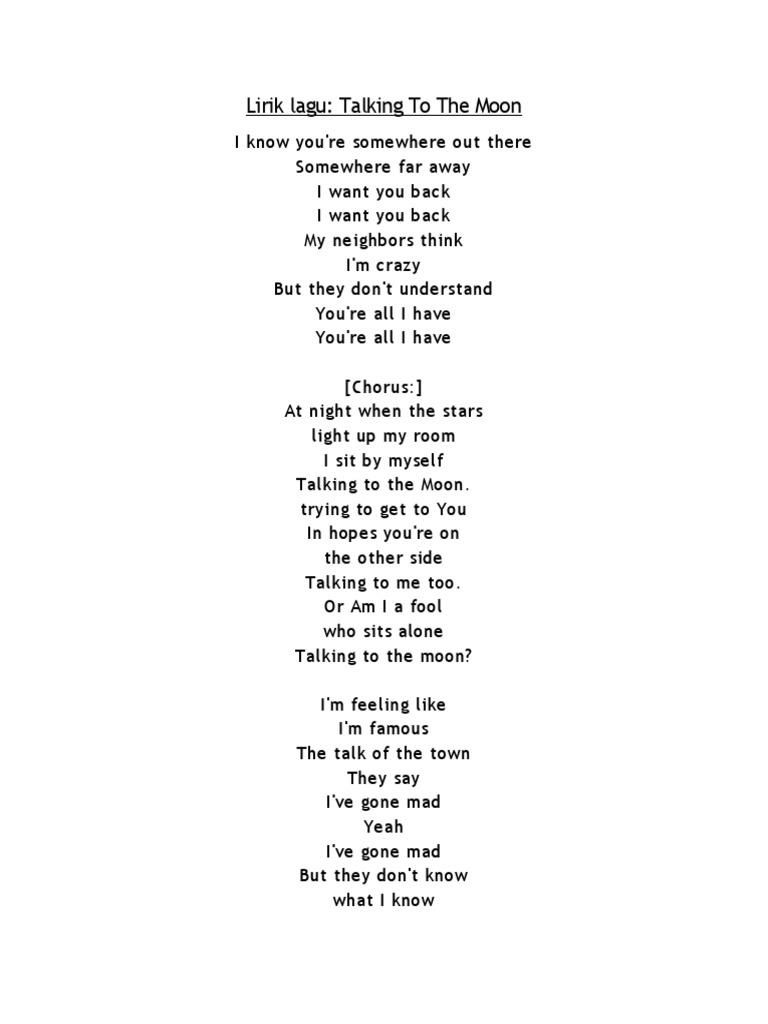 Lirik Lagu Talking To The Moon
