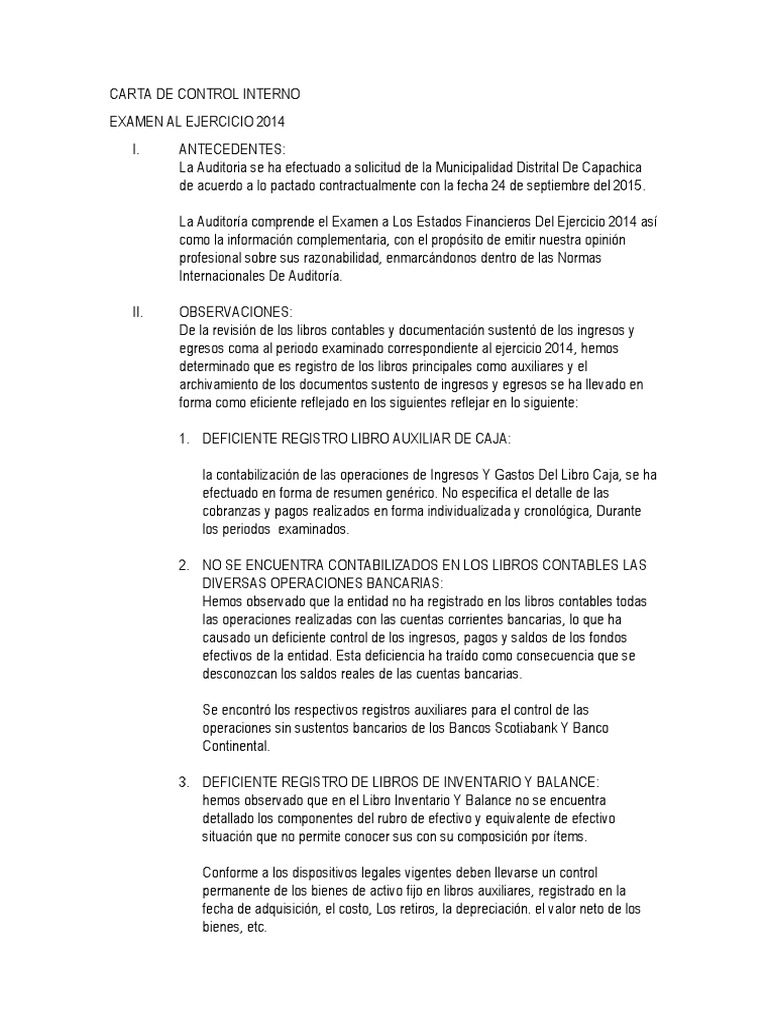 Carta de Control Interno | PDF | Contabilidad | Business