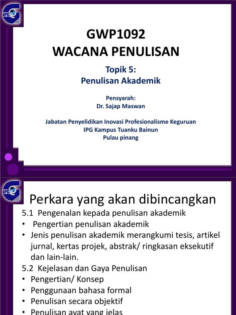 Topik 5 Penulisan Akademik Pdf