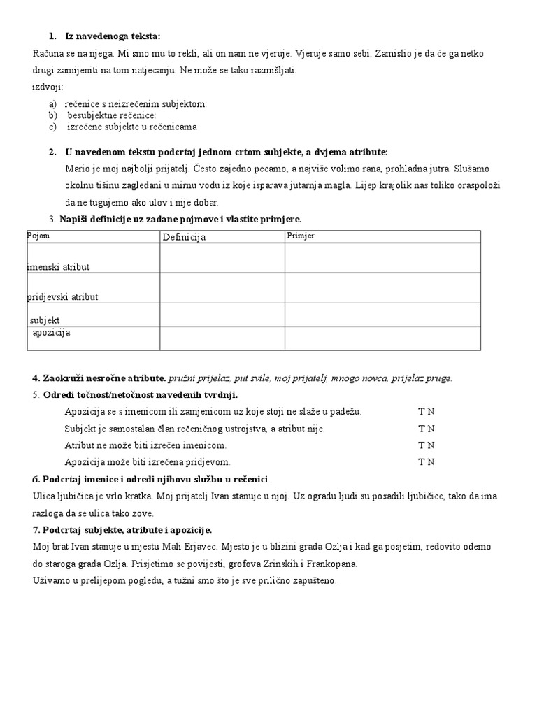 Nastavni Listić Subjekt At, AP | PDF