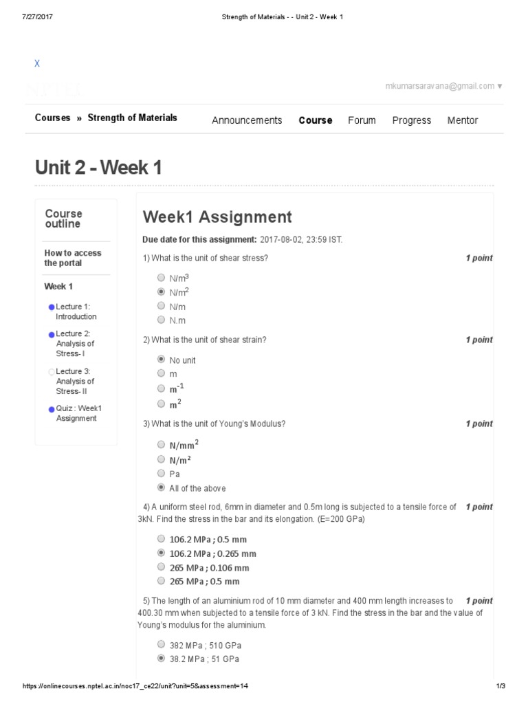 Strength of Materials Unit 2 Week 1 PDF Pascal (Unit