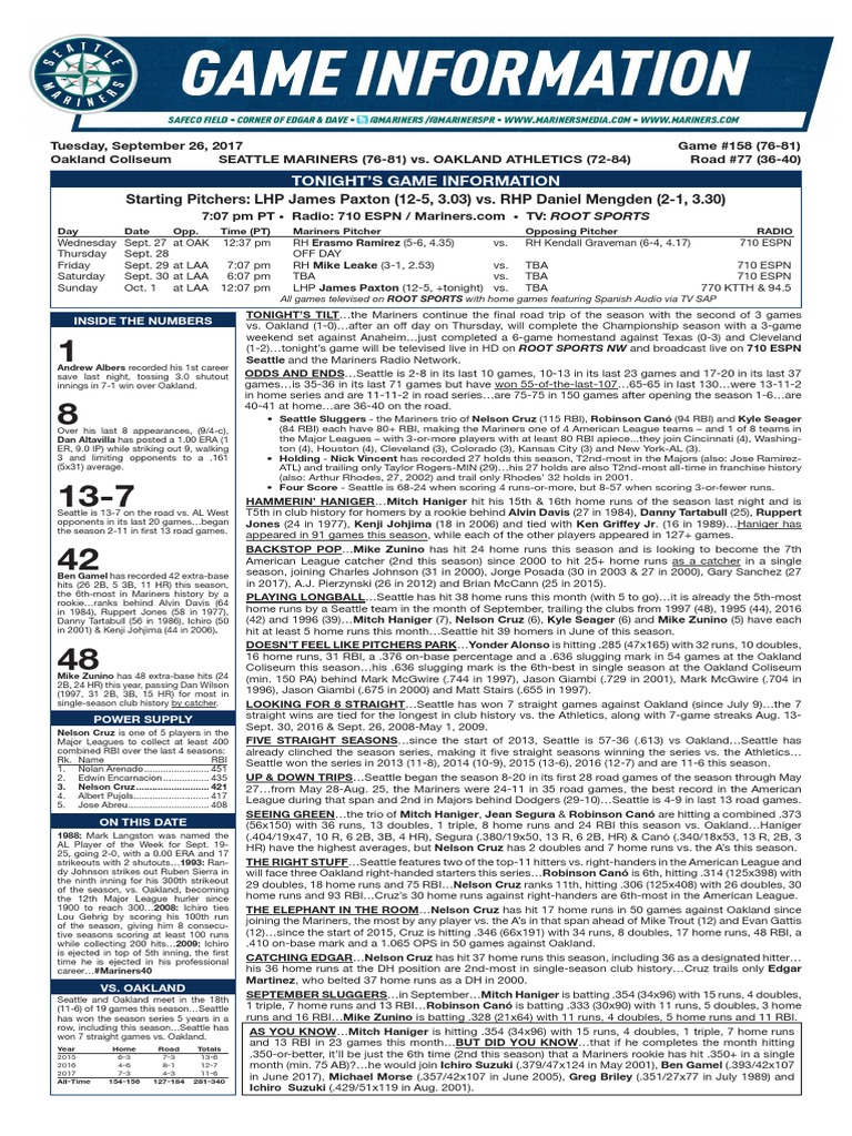 09.26.17 Game Notes | PDF | Home Run | Baseball Teams