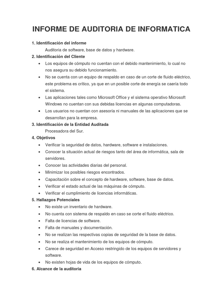 Informe de Auditoría Informática 2017 | PDF | Hardware de la ...