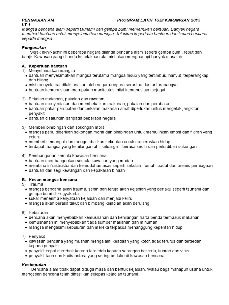 1 Bencana Alam Keperluan Bantuan Dan Kesan Pdf