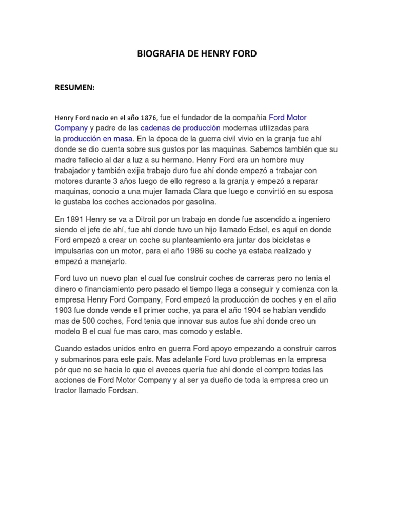 Biografía de Henry Ford: Innovador Automotriz | PDF | Estilo de vida, image size:768x1024