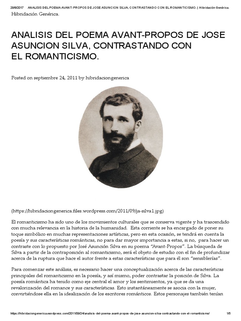 Analisis Del Poema Avantpropos de Jose Asuncion Silva