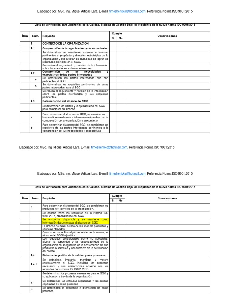 Lista de Verificación ISO 9001:2015 | PDF | Calidad (comercial) | Liderazgo