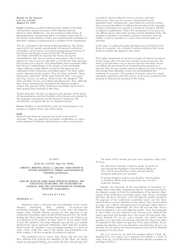 Arroyo Vs de Venecia PDF United States House Of Representatives