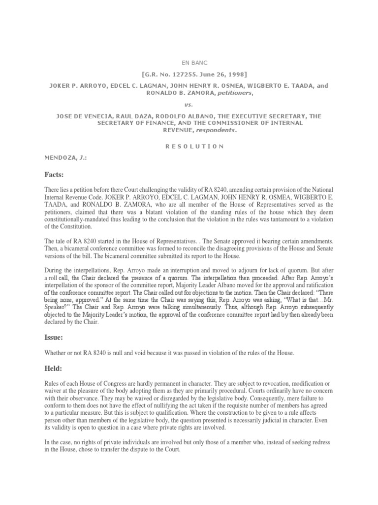 Arroyo vs de venecia case digest pdf united states house of