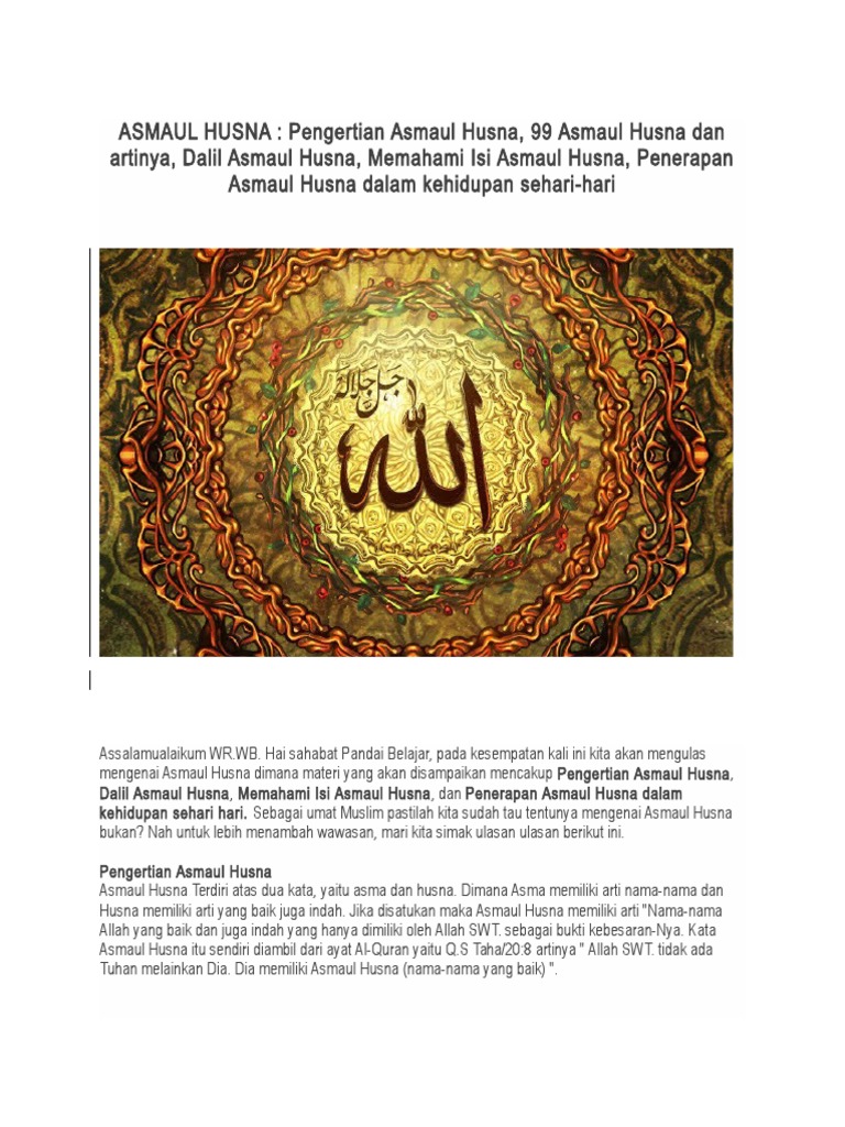 Contoh Penerapan Asmaul Husna Dalam Kehidupan Sehari Hari