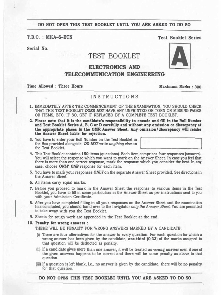 Test Booklet: Electronics and Telecommunication Engineering | PDF
