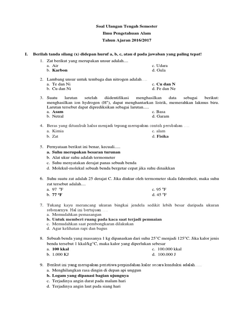 Soal Uas Ipa 7 Sem 1 2016-2017 Pdf