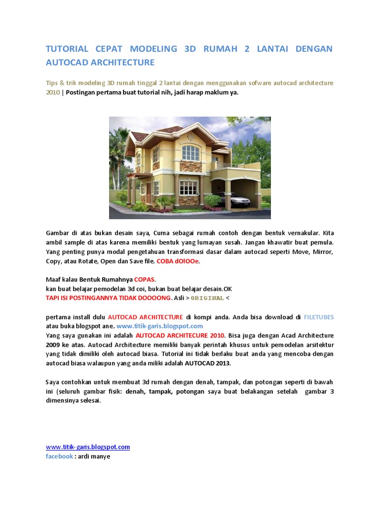 Tutorial Cepat Modeling 3d Rumah 2 Lantai Dengan Autocad