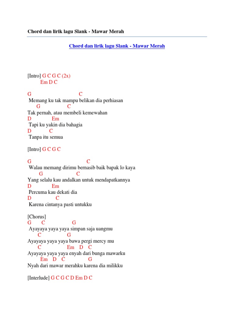 Kunci Gitar Percuma Aku Mencintaimu