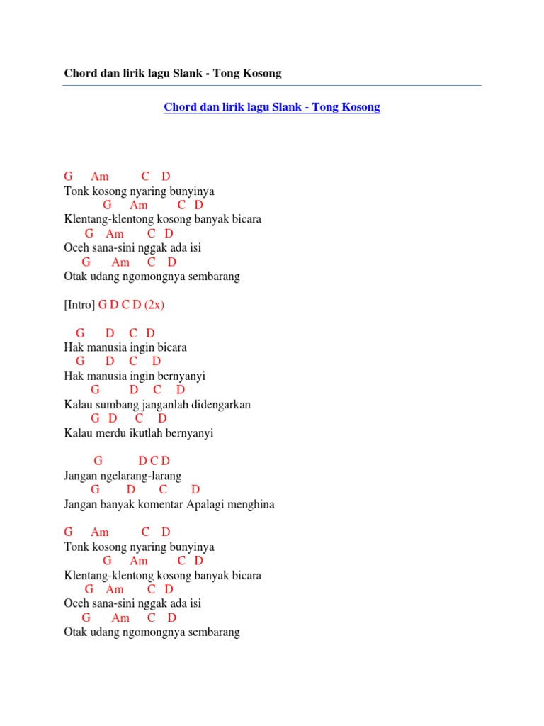 Chord Lagu Slank Tong Kosong Chord Walls