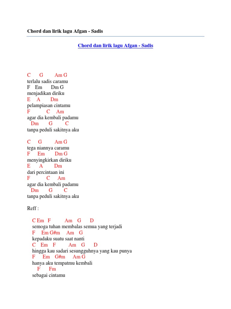 Chord Dan Lirik Lagu Afgan Sadis Pdf