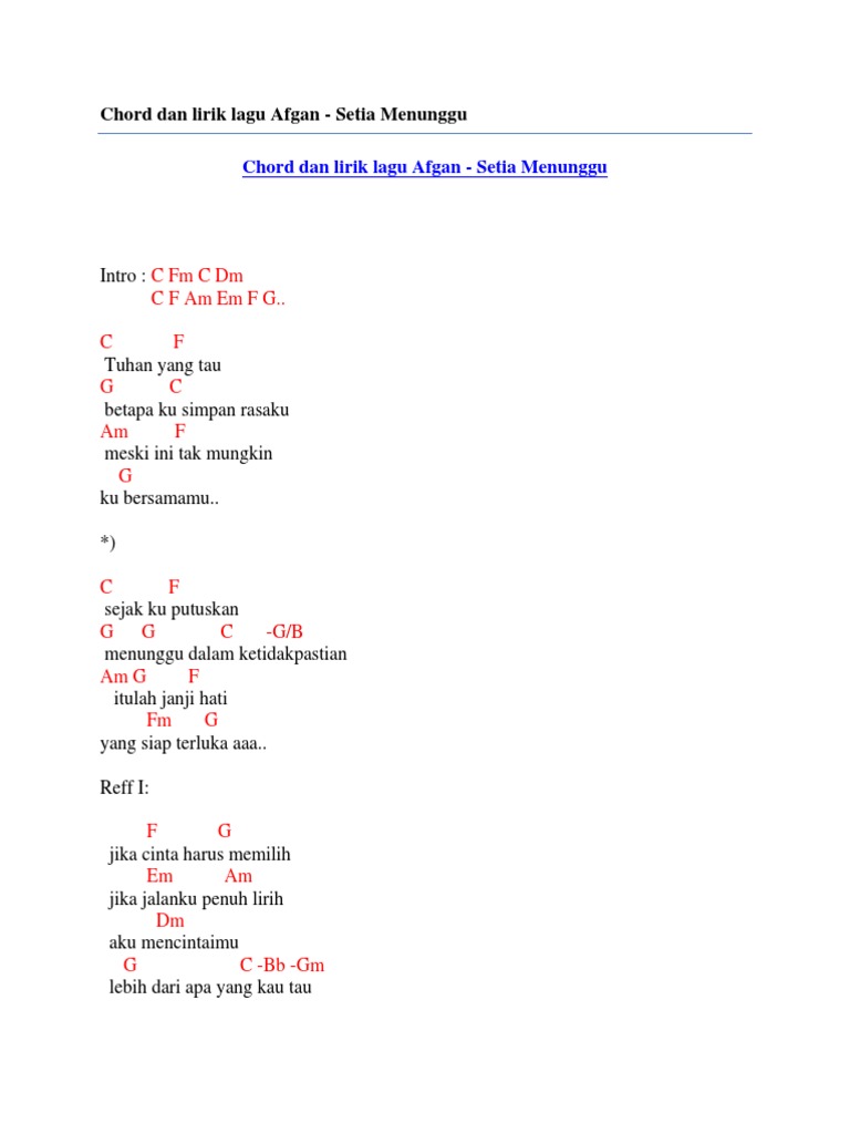 Chord Dan Lirik Lagu Afgan Setia Menunggu