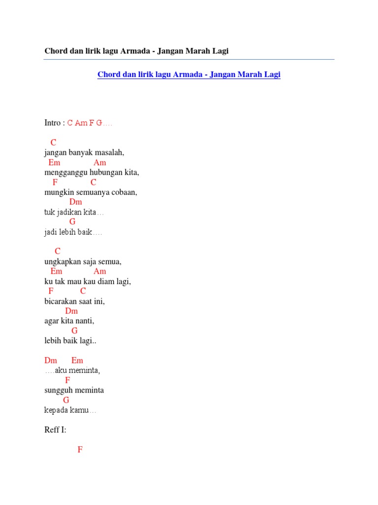 Chord Dan Lirik Lagu Armada Jangan Marah Lagi Pdf