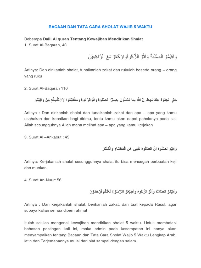 Bacaan Surah Dalam Solat 5 Waktu