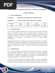 Finanzas Corporativas Mercadeo Valores Curriculo