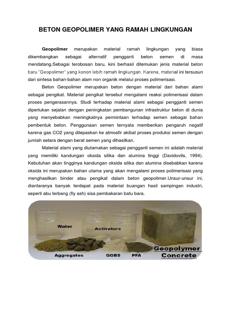 Beton Geopolimer Yang Ramah Lingkungan | PDF