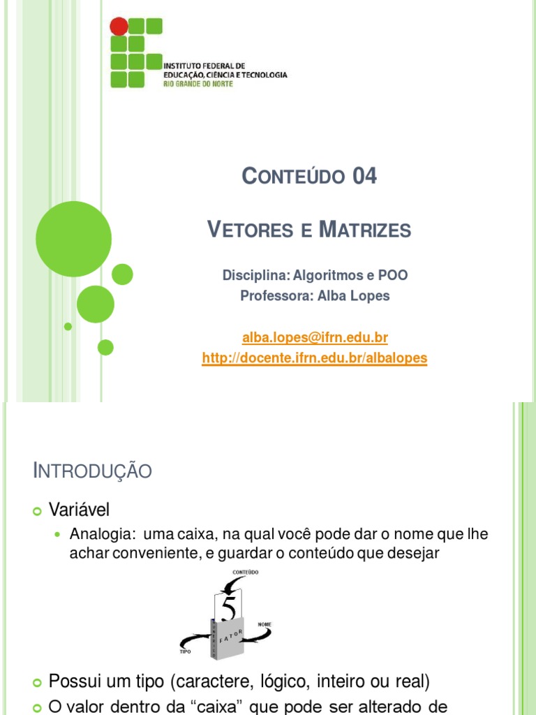 03 - Vetores e Matrizes - IFMG - Mto Bom PDF | PDF | Estrutura de dados ...