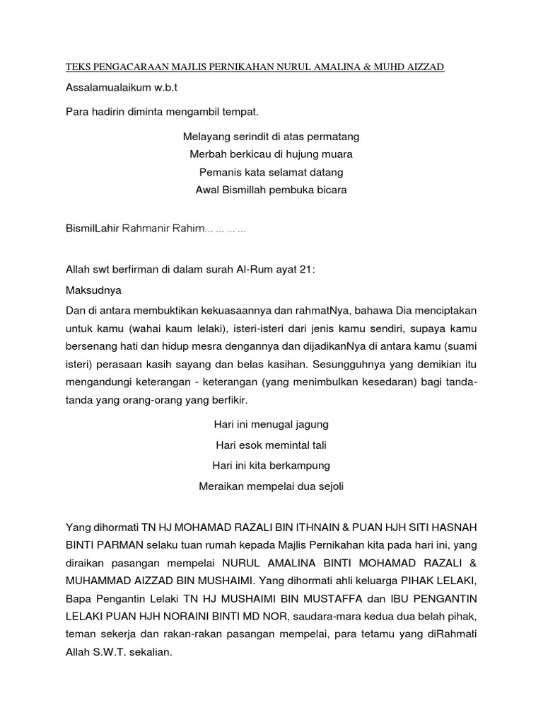 Teks Emcee Majlis Akad Nikah