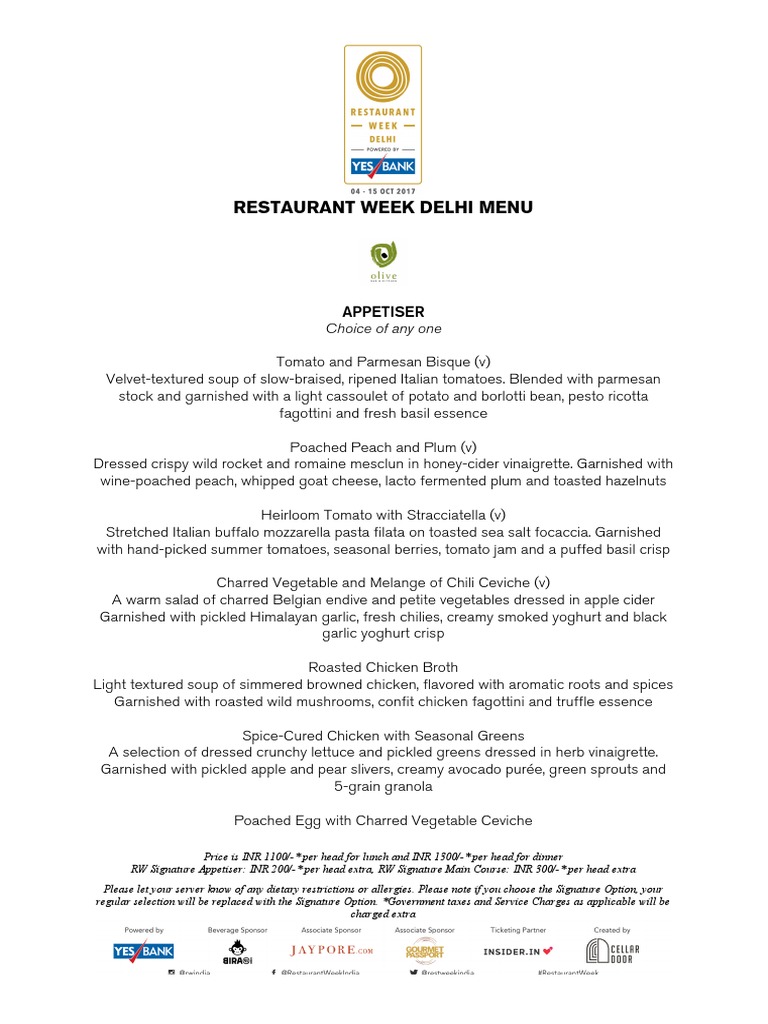 RW S2017 Olive Bar and Kitchen Menu PDF Pickling Pasta