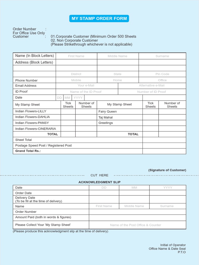 My Stamp Order Form and Acknowledgment | PDF | Postage Stamp | Mail