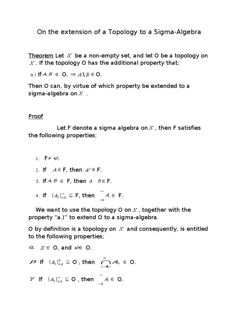 On The Extension of A Topology To A Sigma Algebra | PDF | Mathematical ...