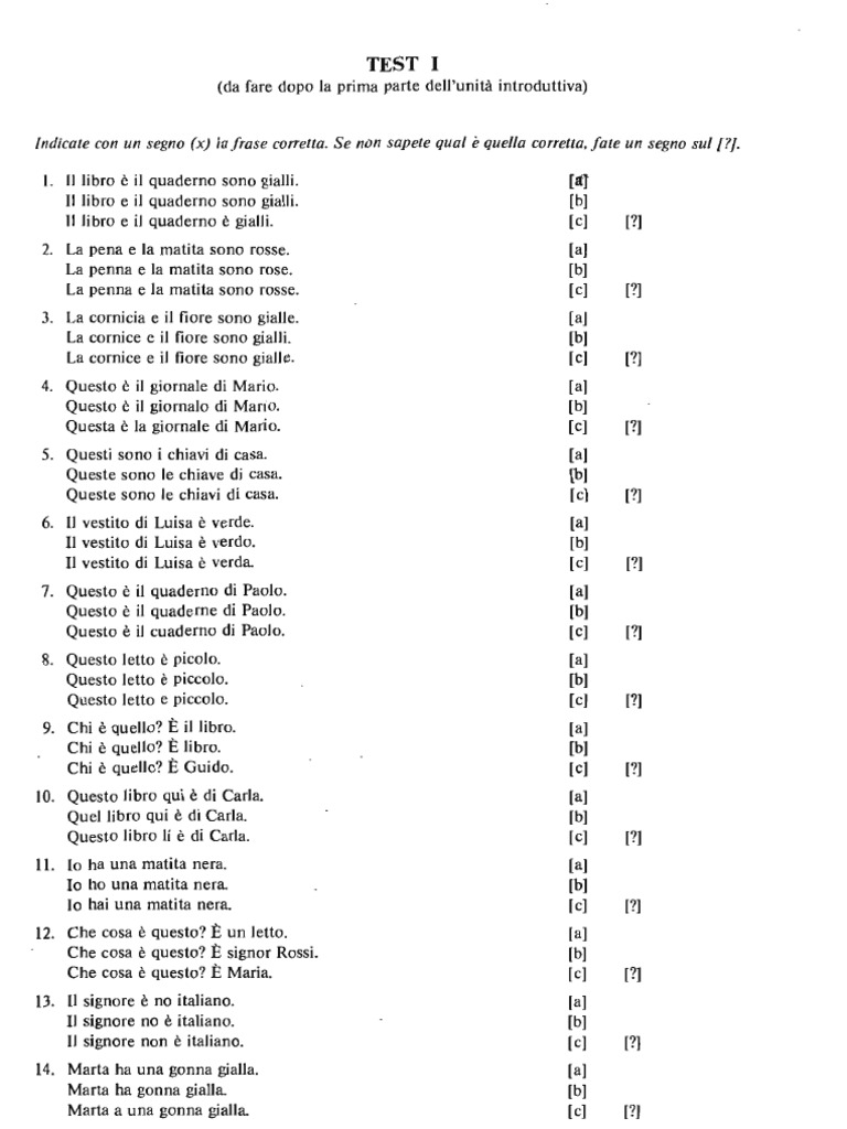 Test Di Grammatica Italiana | PDF