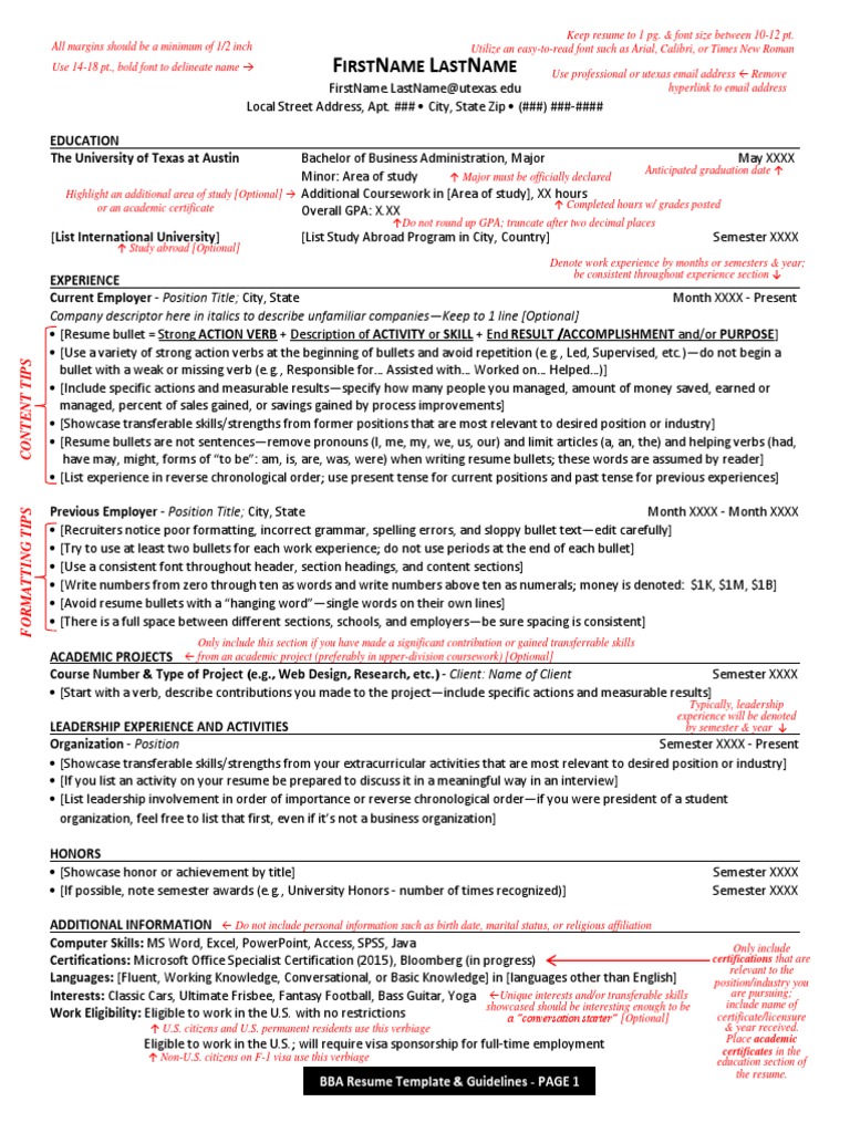 BBA Resume Template and Guidelines | PDF | Résumé | Business