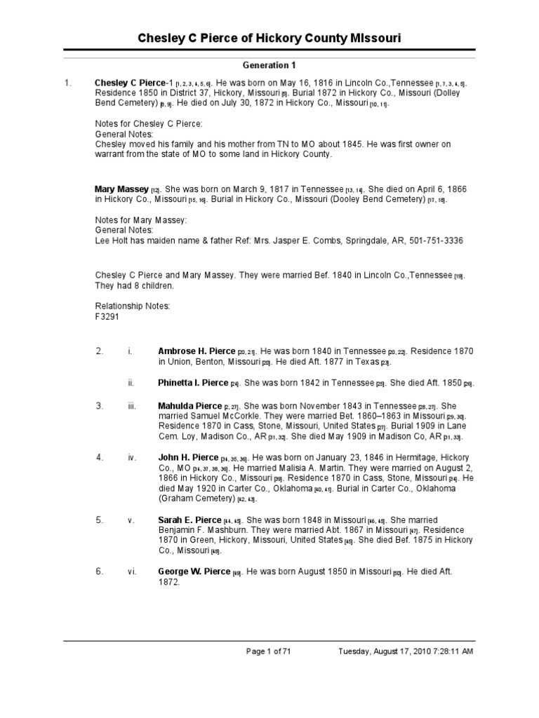 Chesley C Pierce of Hickory Co Missouri PDF Social Security Number