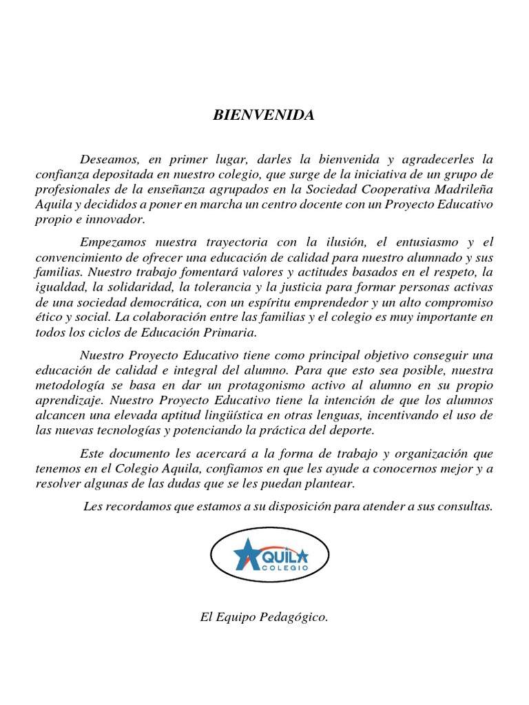 Carta de Bienvenida Primaria 2017 218 Educación primaria Natación