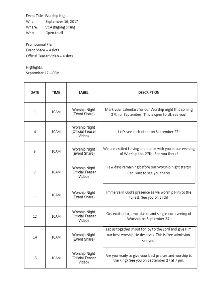 Worship Night Proposal | PDF