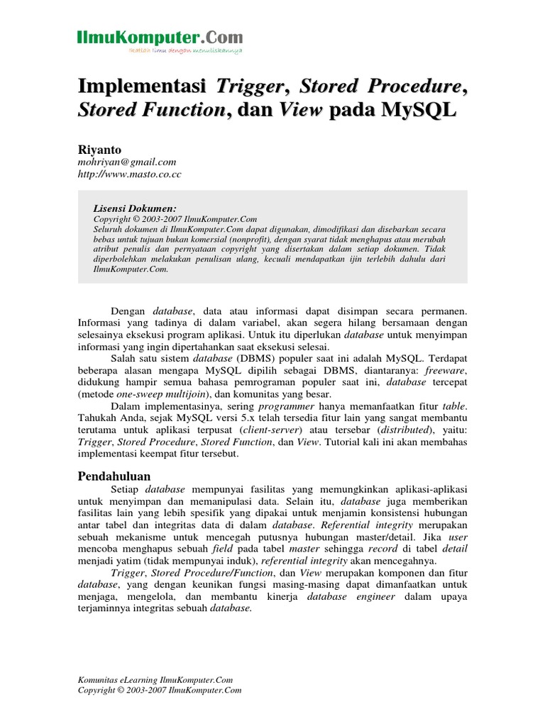 Implementasi Trigger Dan Store Prosedur Di Mysql PDF | PDF | Metode ...