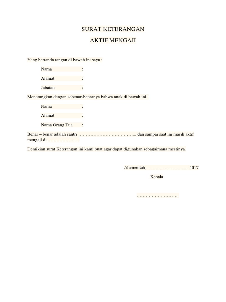 Surat Keterangan Mengaji