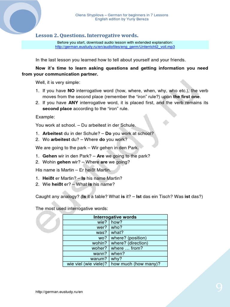Lesson 2. Questions. Interrogative Words | PDF